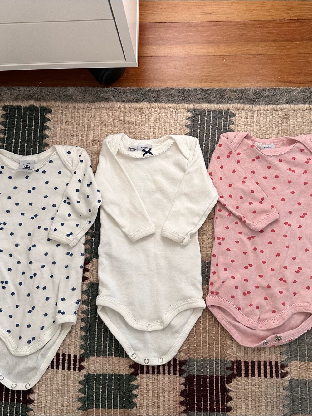 3 Petit Bateau Baby Bodysuits in Pink and White (Size 3 months)